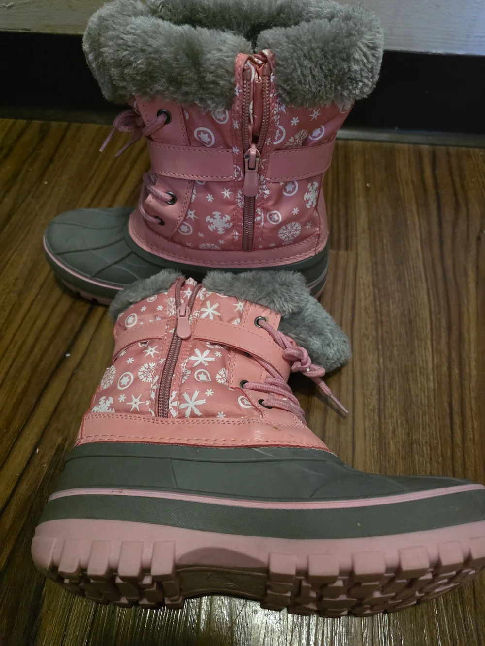 Dream Pairs Pink and Gray Girls Waterproof Snow Boots with Faux-Fur Cuff